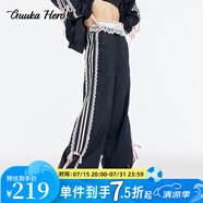 古由卡（GUUKA）HERO潮牌時(shí)裝直筒褲休閑褲子女士運(yùn)動(dòng)長(zhǎng)褲秋冬季寬松版透氣蝴蝶結(jié) 黑色X60859 S