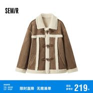 森馬（Semir）外套女牛角扣翻領(lǐng)寬松文藝2024冬季仿麂皮仿兔毛夾克109724108011