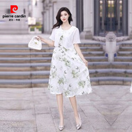 皮爾卡丹（pierre cardin）2025新款優(yōu)雅時(shí)尚氣質(zhì)印花短袖假兩件中長(zhǎng)裙優(yōu)雅氣質(zhì)亞麻連衣裙 短袖假兩件中長(zhǎng)裙連衣裙