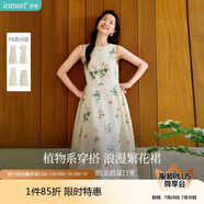 茵曼（INMAN）夏季植物碎花印花女裝無袖連衣裙百搭寬松花苞長(zhǎng)裙子 杏色 L