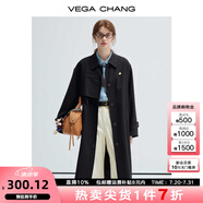 VEGA CHANG風(fēng)衣女款2025新款春秋英倫風(fēng)中長款寬松外套 經(jīng)典黑 L