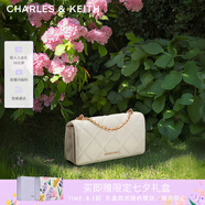 CHARLES&KEITH質感菱格鏈條小方錢包女包包女包生日禮物七夕禮物CK6-10680924 Cream奶白色 XS