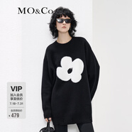 MO&Co.【美麗諾】藝術(shù)花卉毛衣針織連衣裙氣質(zhì)精致裙子摩安珂 黑色 S 160