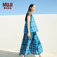無印良品（MUJI）女式 馬德拉斯格紋 寬擺裙長半身裙女裝裙子25年夏季款BE1XKA5S 藍色格紋 L (165/70A)