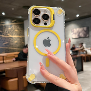 桐汝壁適用蘋果16promax手機殼鏡頭支架16plus四角氣囊防摔iPhone 熒光黃帶同色鏡頭膜*鏡頭隱形支 iPhone16