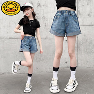 G.DUCKKIDS女童牛仔短褲2024新款夏裝褲子洋氣兒童大童韓版女孩夏季薄款熱褲 單件短褲 130 cm