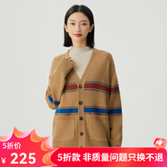 哥弟真的好（GIRDEAR）女裝V領(lǐng)拼色廓形純羊毛針織開(kāi)衫毛衣女A401030 卡其 L (4碼)