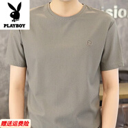 花花公子（PLAYBOY）冰絲短袖t恤男款2025夏季新款涼感速干半袖體恤純色簡約圓領(lǐng)上衣 棕綠 XL (110-125斤)