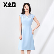 XAQ高端連衣裙女夏季時(shí)尚名媛氣質(zhì)小香風(fēng)簡(jiǎn)約知性雪紡拼接A字背心裙 天藍色 S