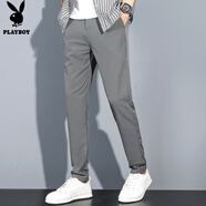 花花公子（PLAYBOY）褲子男夏季2025新款直筒抗皺休閑褲男潮流寬松百搭商務(wù)黑色長(zhǎng)褲男 X-2060HH8015(深灰） 29