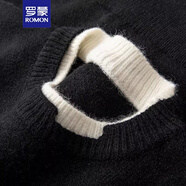 羅蒙（ROMON）冬季新款領(lǐng)口撞色圓領(lǐng)毛衣純色寬松簡(jiǎn)約針織衫慵懶風(fēng)柔軟男女上衣 黑色 2XL 140-155斤