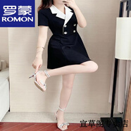 羅蒙（ROMON）大碼西裝連衣裙女2025夏新款胖mm雙排扣顯瘦氣質(zhì)ol職業(yè)法式小黑裙 黑色 M 建議95-105斤