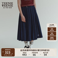 Teenie Weenie小熊夏裝氣質(zhì)休閑簡(jiǎn)約A字中長(zhǎng)款牛仔半身裙百褶裙女 深藍(lán)色 S