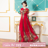 帝弗·潤馳夏裝新款紅色連衣裙長款過膝輕奢民族風(fēng)紅色印花高端大牌拖地長裙 短款 S