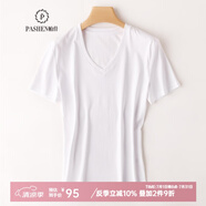 帕什 短袖女25夏季新款T恤V領(lǐng)上衣14色可選100%絲光棉打底 NF-V 白色V領(lǐng) XL