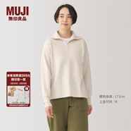無(wú)印良品（MUJI）女式水洗米蘭諾羅紋針織半拉鏈毛衣長(cháng)袖女款女裝針織衫冬季條紋 米白色 XL (165/92A)