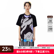 幻走（MOVEUP）2025夏季新款.FUN系列插肩袖印花撞布拼接梭織連衣裙 黑色 M