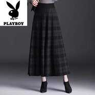 花花公子（PLAYBOY）格子針織大擺裙中長(zhǎng)款高腰a字半身裙秋冬加厚百褶裙垂墜感長(zhǎng)裙 加厚 灰色【款】 S 70-85斤