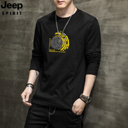 JEEP SPIRIT吉普桔紅色創(chuàng  )意趣味印花長(cháng)袖T恤男純棉打底衫春夏季圓領(lǐng)秋衣體恤 黑色 M