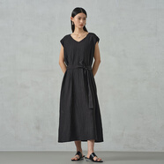 阿依蓮（A.YILIAN）【商場(chǎng)同款】阿依蓮肌理感褶皺連衣裙女25年夏季新款氣質(zhì)通勤裙子 黑色 均碼