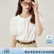 范思藍(lán)恩法式短袖襯衫上衣2024夏季新款通勤可愛(ài)娃娃領(lǐng)精致蕾絲邊 白色 XS
