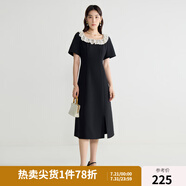 獨(dú)束大碼女裝優(yōu)雅蕾絲花邊領(lǐng)小黑裙夏裝赫本風(fēng)高腰A字中長(zhǎng)款裙子 赫本黑-長(zhǎng)款 M (尺碼：1)