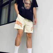 帛米圖（BOMITU）美式潮牌不過膝重磅印花短褲男夏季寬松休閑四分褲運(yùn)動(dòng)透氣籃球褲 卡其色 XL