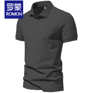 羅蒙（ROMON）純色短袖T恤男士翻領POLO衫夏季新款商務休閑寬松半袖體恤上衣服 深灰色 XL 體重130-140斤