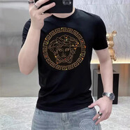 VERSACE JEANS COURTURE范家F思哲VERSACE春夏季歐洲站潮流夏季燙鉆亮鉆新款透氣半袖上衣 4號(hào)黑色 4號(hào)黑色 M 建議100-120斤