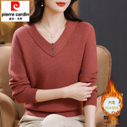 皮爾卡丹2025新款媽媽冬裝加絨加厚保暖內搭中年女低領(lǐng)一體絨打底衫毛衣 山棗紅 M 建議80-100斤