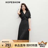 紅袖高級感蕾絲邊連衣裙2025春季新款女裝波點收腰V領(lǐng)顯瘦氣質(zhì)雪紡裙 黑底白點801 L