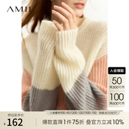 AMII2025冬新款極簡(jiǎn)彩色寬松馬海毛羊毛混紡撞色中長(zhǎng)落肩袖毛衣女 [
