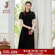 經(jīng)典故事（JANE STORY）高端質(zhì)感黑色蕾絲連衣裙女2024新款夏季時(shí)髦氣質(zhì)百褶裙赫本風(fēng)長(zhǎng)裙 黑色 L