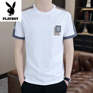 花花公子（PLAYBOY）男士短袖t恤高端潮牌休閑圓領(lǐng)體恤透氣衣服男裝夏季半袖父親節(jié) 白色 XL
