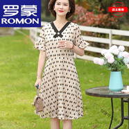 羅蒙高檔適合媽媽真絲連衣裙夏裝中老年闊太太45歲衣服中年女桑蠶絲裙 高檔品牌杏色+女裝十大品牌 L
