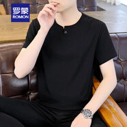 羅蒙（ROMON）新款中國(guó)風(fēng)男士短袖t恤冰絲夏季薄款打底衫衣服潮男裝半袖體恤衫2 T6529黑色 M 建議體重90-115斤