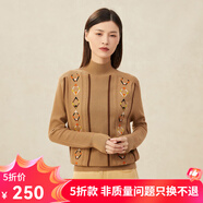 哥弟真的好（GIRDEAR）女裝馬鞍肩高領拼色提花純羊毛針織衫女A301097 卡其 M (3碼)