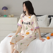 帕美琪睡衣女夏季純棉短袖圓領(lǐng)甜美寬松家居服青年簡(jiǎn)約七分褲套裝可外穿 7272 M (150) 80-100斤