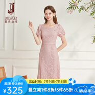 經(jīng)典故事（JANE STORY）法式方領(lǐng)蕾絲連衣裙女夏季2025新款高級感精致復古修身紅色裙子 A02粉色 XL