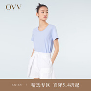 OVV2023春夏新款女裝舒適棉質(zhì)U領(lǐng)廓形寬松漸變色繡花短袖T恤 淺紫鑲拼09 M