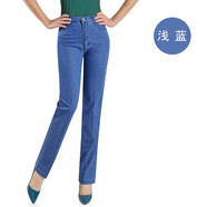 中年女褲老年高腰女士直筒夏季薄款彈力褲牛仔褲女 淺藍037#夏款 31二尺四腰圍