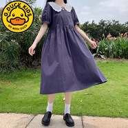 G.DUCKKIDS夏裝少女裙子初中高中學(xué)生寬松胖大童8-16歲女孩假兩件連衣裙夏天 藏青色娃娃領(lǐng)連衣裙 170 M 70-90斤8-10歲