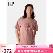 Map YinopGap男女裝2025春季新款水洗棉植絨愛心logo短袖T恤情侶裝724935 粉色 XS (165_84A)亞洲尺碼_均碼