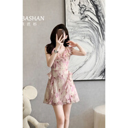歌芭杉（GEBASHAN）品牌女裝雪紡碎花連衣裙2025女夏季法式設計感氣質(zhì)顯瘦吊帶短裙子 櫻花粉 M