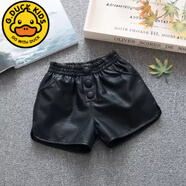 G.DUCKKIDS兒童皮褲女童加絨秋冬短褲寶寶外穿洋氣打底褲2023新款小女孩褲子 紐扣二單層 150cm適合140-150cm年齡9-10歲