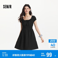 森馬（Semir）連衣裙女收腰蝴蝶結(jié)少女感2025夏俏皮木耳邊方領(lǐng)短裙109325114007