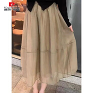 皮爾卡丹歐根紗半身裙女中長款2025夏季新款松緊高腰寬松蓬蓬裙網(wǎng)紗大擺裙 香檳色 S 【建議80-100斤】