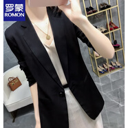 羅蒙2024春秋新款胖妹妹200斤大碼女裝網(wǎng)紅小西裝外套中長款西服上衣 黑色七分袖夏裝 M 建議90-100斤