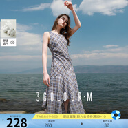 三彩2025夏季新款格紋連衣裙不對(duì)稱A字裙系帶解構(gòu)長(zhǎng)裙復(fù)古M 淡紫色格紋 M 160/84A