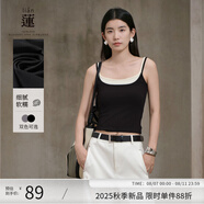 阿依蓮吊帶背心女可外穿洋氣撞色無袖上衣新款2025秋季曬背專用運動打底 隕石黑 均碼